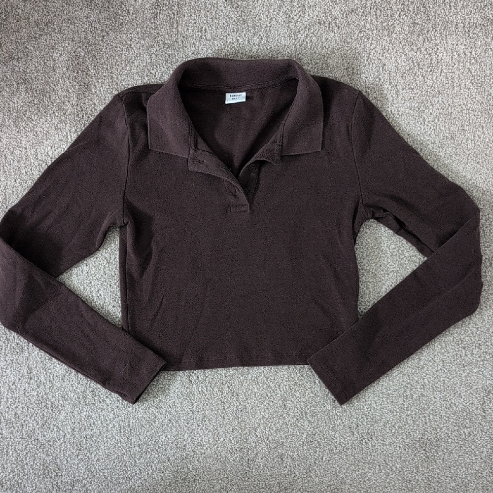 Sunday Best | Brown Long Sleeve Polo Crop